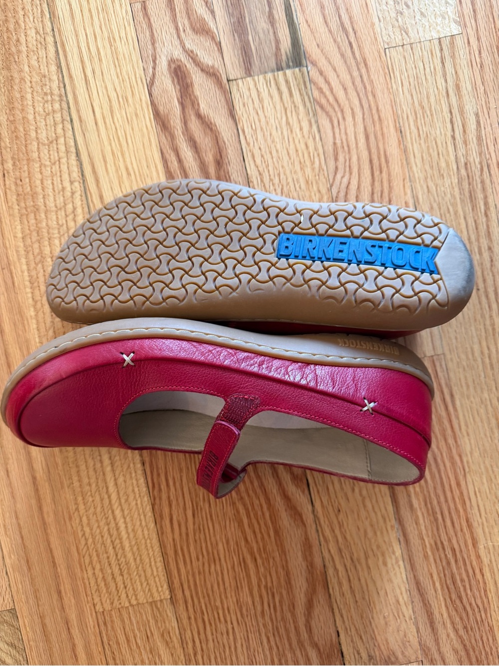 Birkenstock Red Mary Jane Leather Strap Shoes - Picture 3 of 4